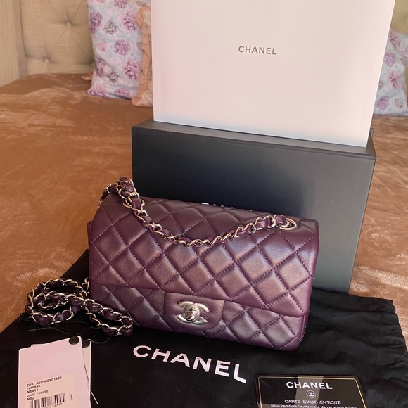 Classic Flap Dark Purple Quilted Rectangular Mini - Picture 7 of 16